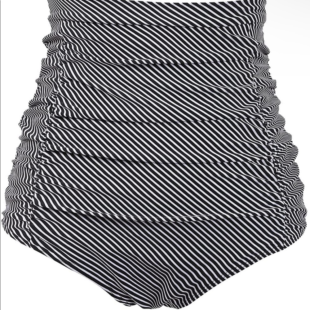 High waisted black as white striped bikini bottoms size S